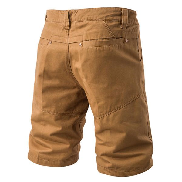 Pantalones Cortos De Carga Casuales Para Hombre De Verano Pantalones De Color Puro Con Múltiples Bolsillos