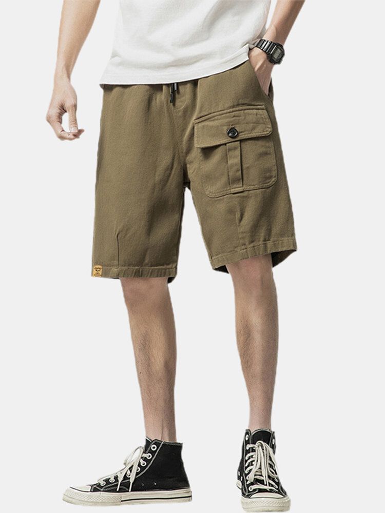 Pantalones Cortos De Carga Con Bolsillos Múltiples Con Cordón De Algodón Casual Para Hombre