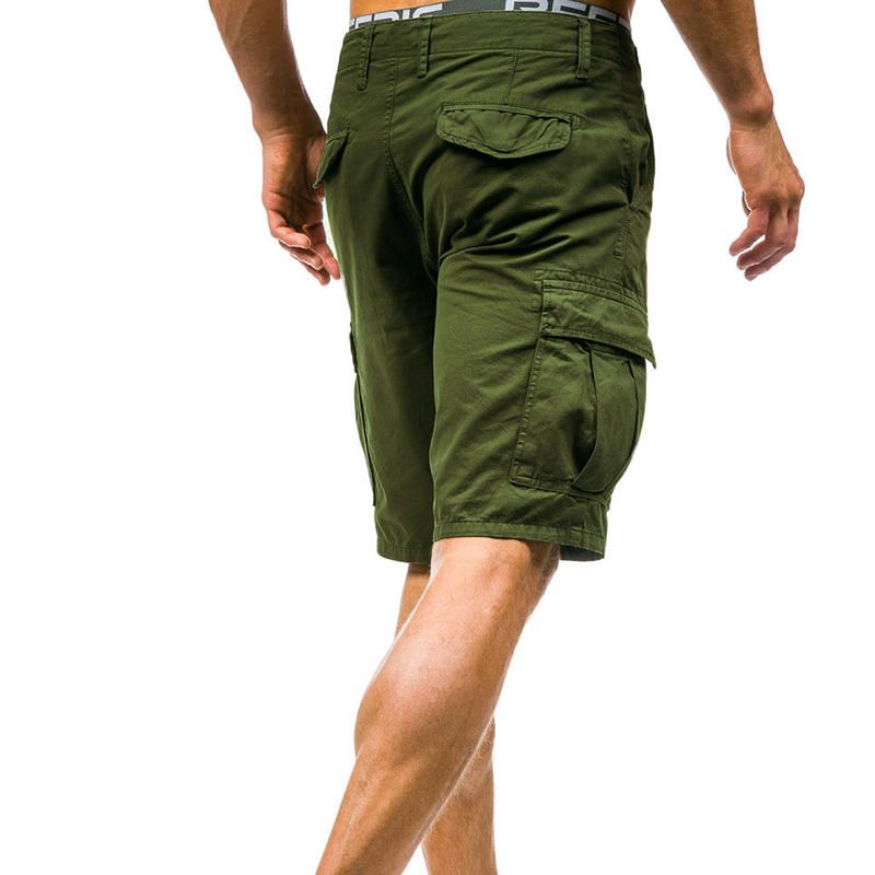 Pantalones Cortos De Carga Hasta La Rodilla Con Múltiples Bolsillos Al Aire Libre Para Hombre Pantalones Cortos Casuales De Color Sólido