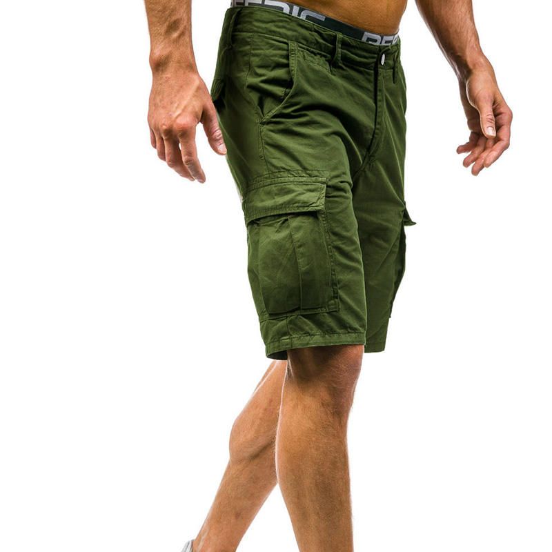 Pantalones Cortos De Carga Hasta La Rodilla Con Múltiples Bolsillos Al Aire Libre Para Hombre Pantalones Cortos Casuales De Color Sólido