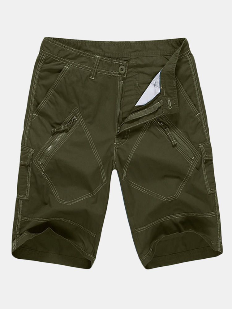 Pantalones Cortos De Carga Informales De Gran Tamaño 30-40 Pantalones Cortos De Verano Con Bolsillos Mulit De Color Sólido Para Hombres Pantalones Cortos Hasta La Rodilla