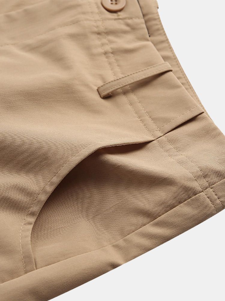 Pantalones Cortos Cargo Sólidos Con Múltiples Bolsillos Para Hombre