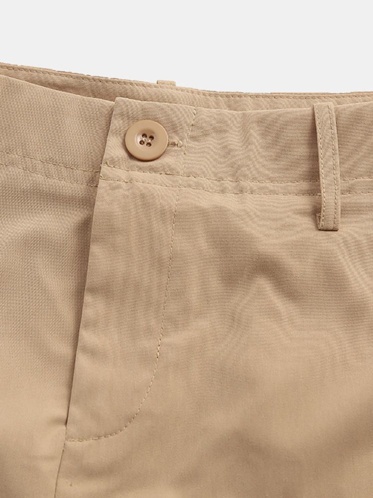 Pantalones Cortos Cargo Sólidos Con Múltiples Bolsillos Para Hombre