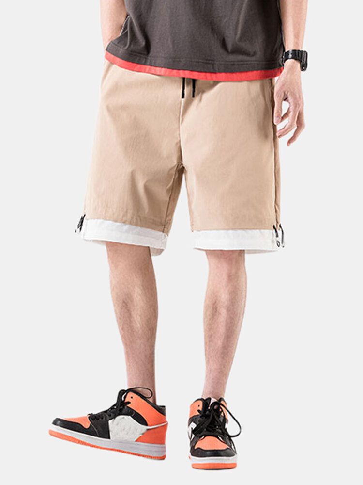 Pantalones Cortos Casuales De Ajuste Holgado Con Cordón De Color Sólido De Algodón Para Hombre