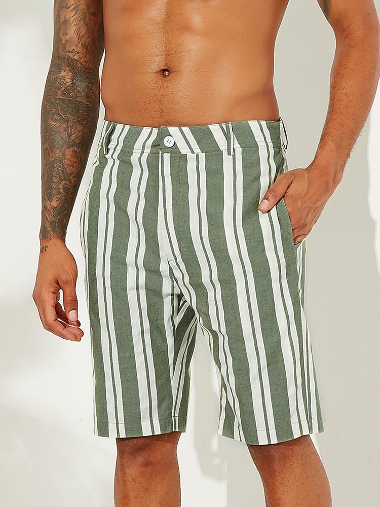 Pantalones Cortos Casuales De Bolsillo Grande Transpirables Con Rayas De Playa Sumemr Para Hombre