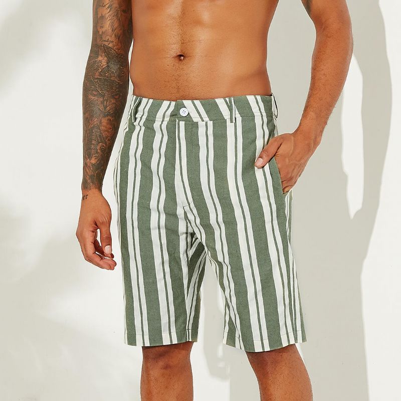 Pantalones Cortos Casuales De Bolsillo Grande Transpirables Con Rayas De Playa Sumemr Para Hombre