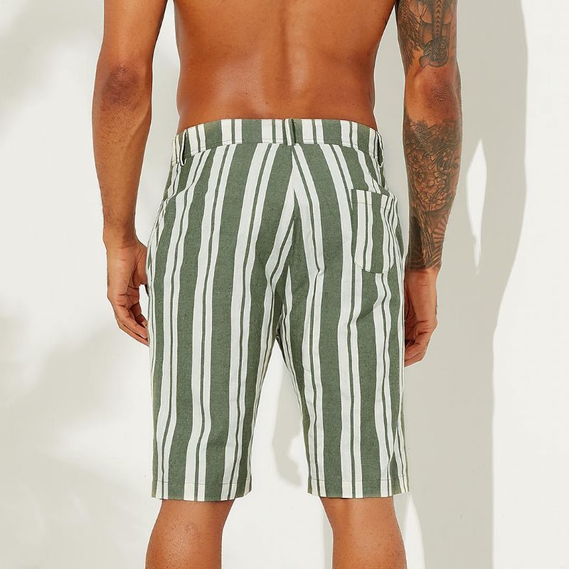 Pantalones Cortos Casuales De Bolsillo Grande Transpirables Con Rayas De Playa Sumemr Para Hombre