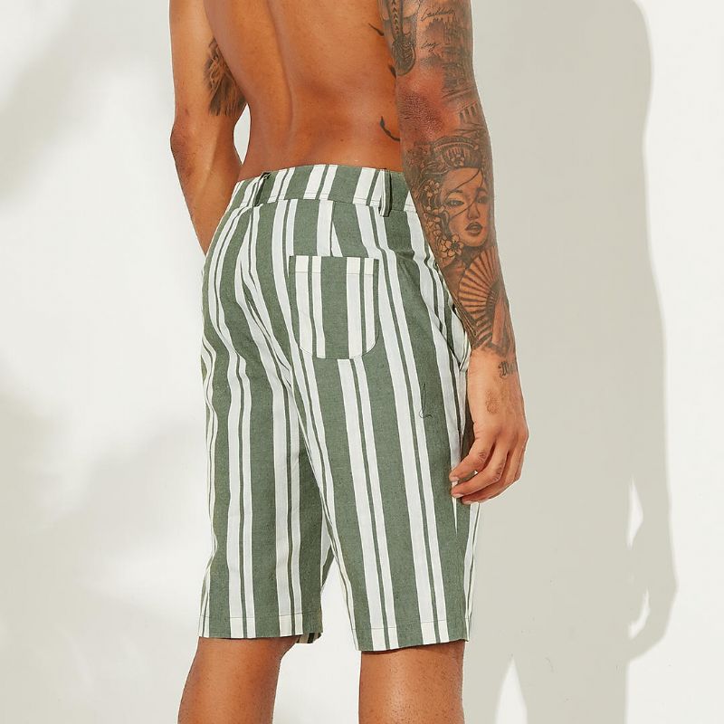 Pantalones Cortos Casuales De Bolsillo Grande Transpirables Con Rayas De Playa Sumemr Para Hombre