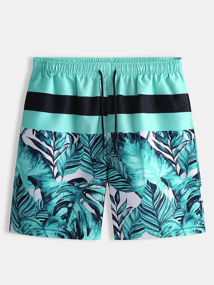 Pantalones Cortos Casuales De Cinco Puntos Con Estampado De Rayas En La Playa Para Hombre