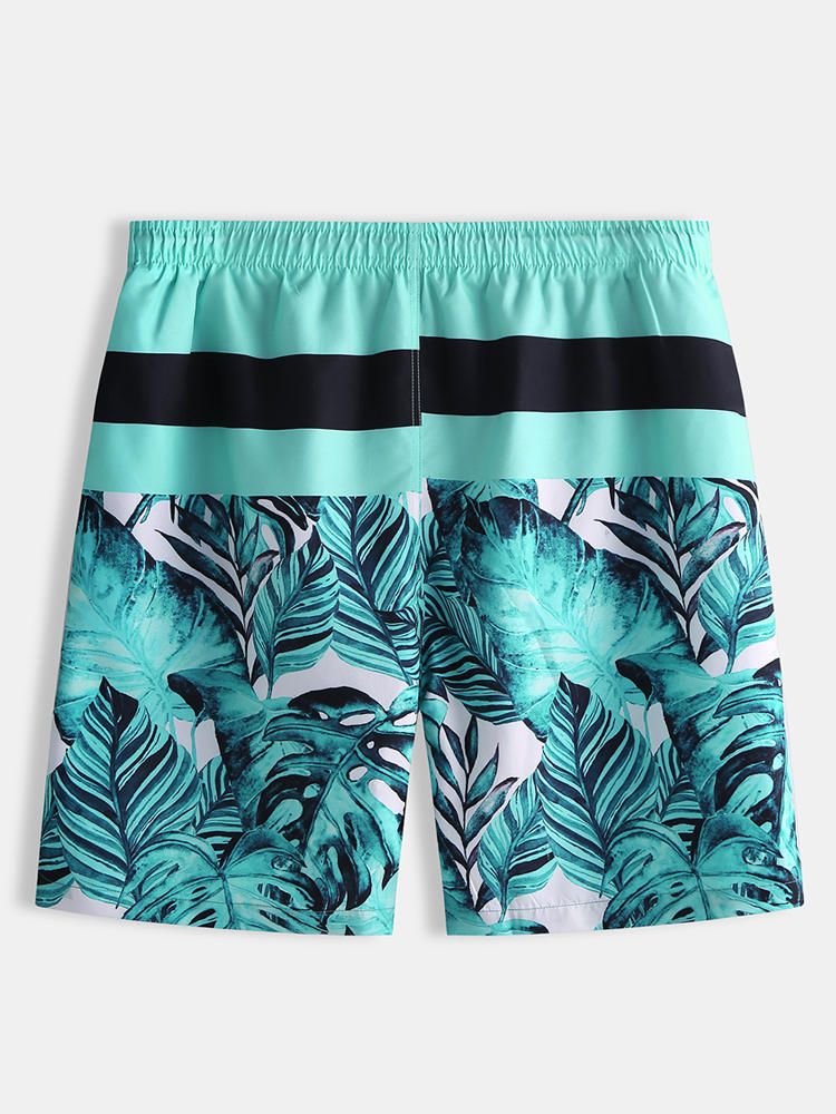 Pantalones Cortos Casuales De Cinco Puntos Con Estampado De Rayas En La Playa Para Hombre