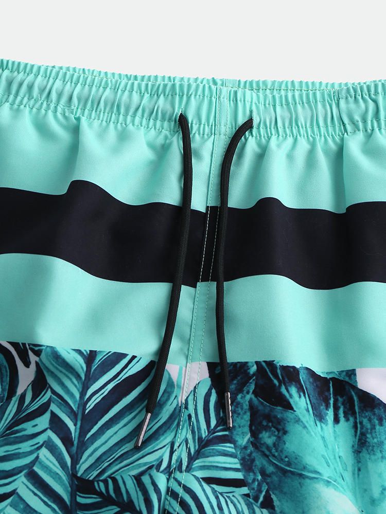 Pantalones Cortos Casuales De Cinco Puntos Con Estampado De Rayas En La Playa Para Hombre