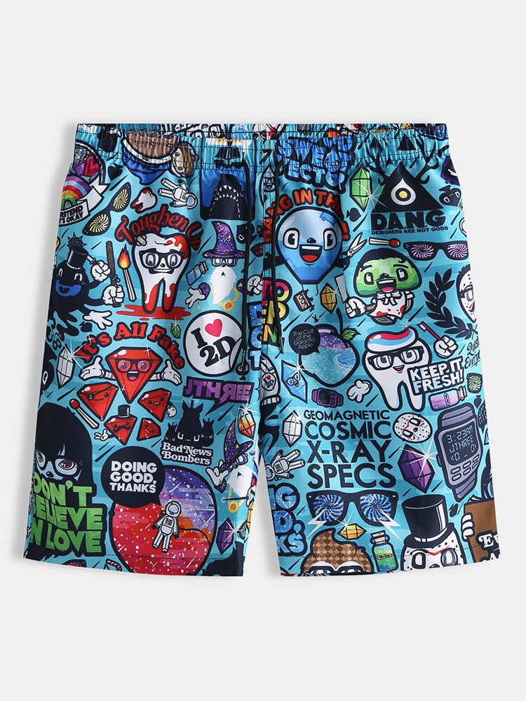 Pantalones Cortos Casuales De Cintura Elástica Con Estampado De Vacaciones De Verano Para Hombre