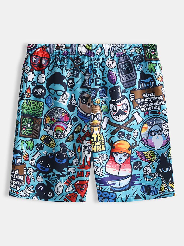 Pantalones Cortos Casuales De Cintura Elástica Con Estampado De Vacaciones De Verano Para Hombre