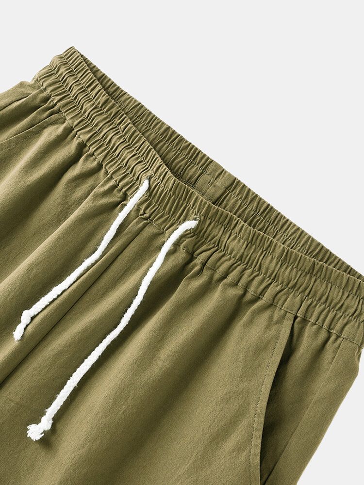 Pantalones Cortos Casuales De Color Sólido 100% Algodón Para Hombre