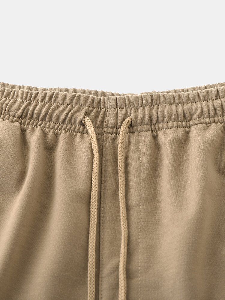 Pantalones Cortos Casuales De Color Sólido Con Bolsillo En La Cintura Elástica Para Hombre