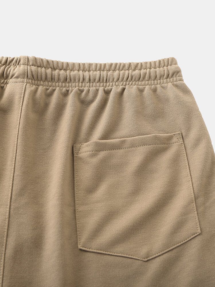 Pantalones Cortos Casuales De Color Sólido Con Bolsillo En La Cintura Elástica Para Hombre