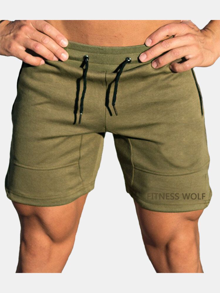 Pantalones Cortos Casuales De Color Sólido Con Cordón De Ajuste Delgado Para Bicicleta Deportiva Para Hombre