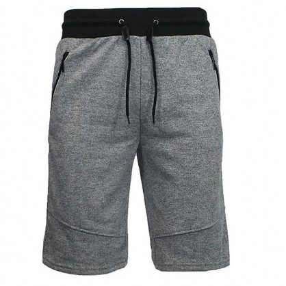 Pantalones Cortos Casuales Con Bolsillo Con Cremallera Y Cintura Elástica Para Hombre