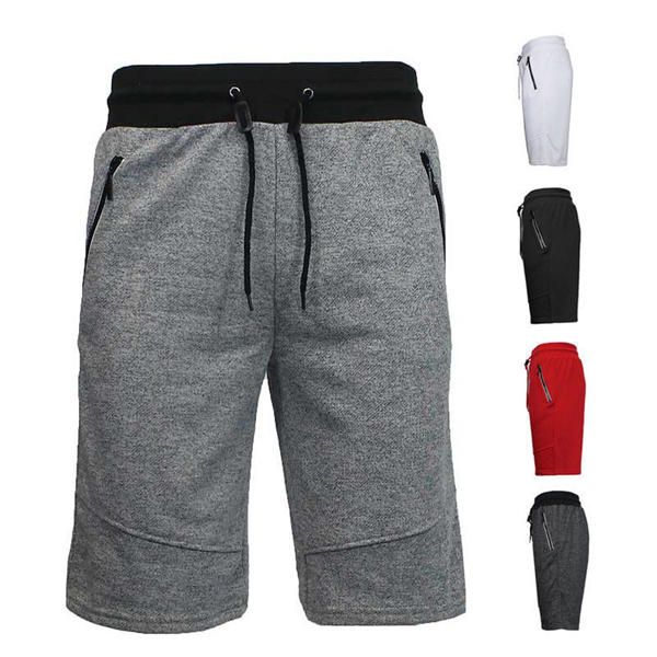 Pantalones Cortos Casuales Con Bolsillo Con Cremallera Y Cintura Elástica Para Hombre