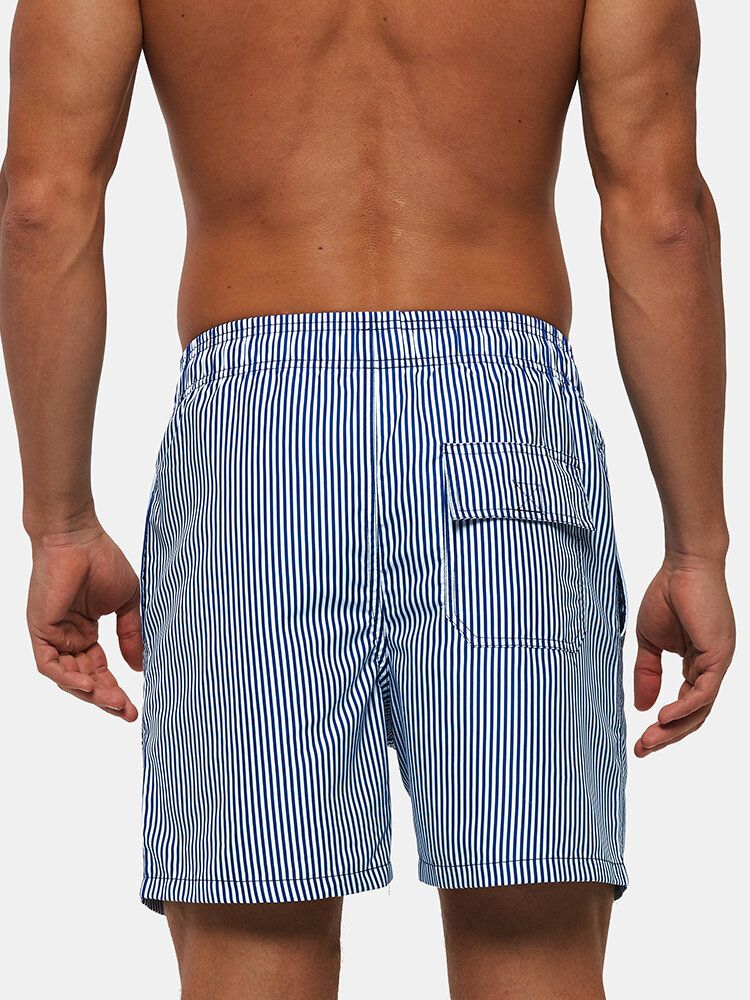 Pantalones Cortos Casuales Con Cordón De Línea De Malla De Playa De Secado Rápido A Rayas Azules Ligeros Para Hombre