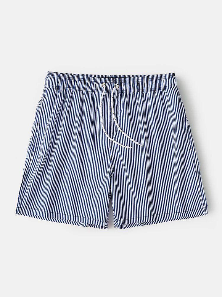 Pantalones Cortos Casuales Con Cordón De Línea De Malla De Playa De Secado Rápido A Rayas Azules Ligeros Para Hombre