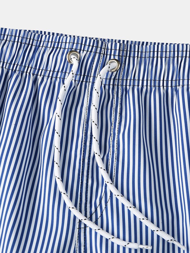 Pantalones Cortos Casuales Con Cordón De Línea De Malla De Playa De Secado Rápido A Rayas Azules Ligeros Para Hombre