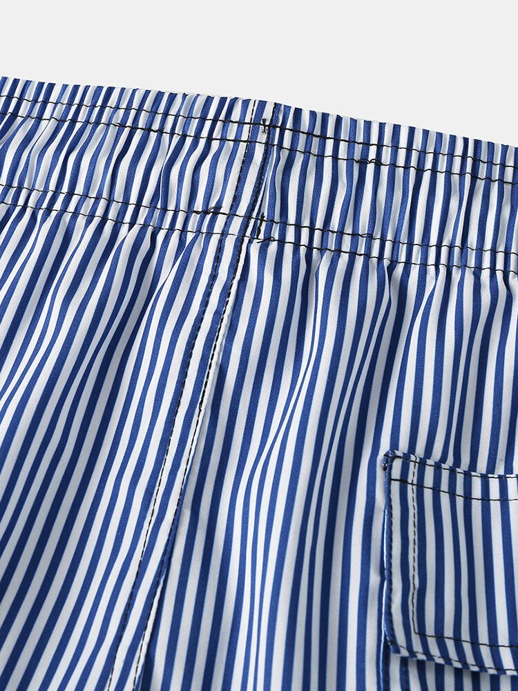 Pantalones Cortos Casuales Con Cordón De Línea De Malla De Playa De Secado Rápido A Rayas Azules Ligeros Para Hombre