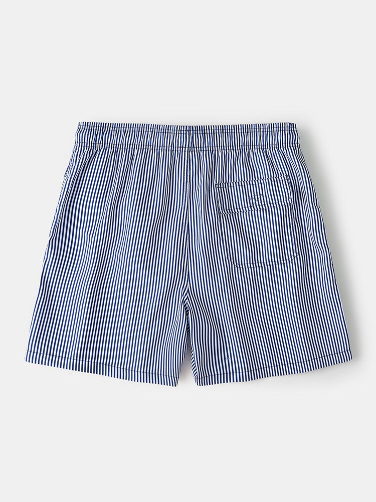 Pantalones Cortos Casuales Con Cordón De Línea De Malla De Playa De Secado Rápido A Rayas Azules Ligeros Para Hombre