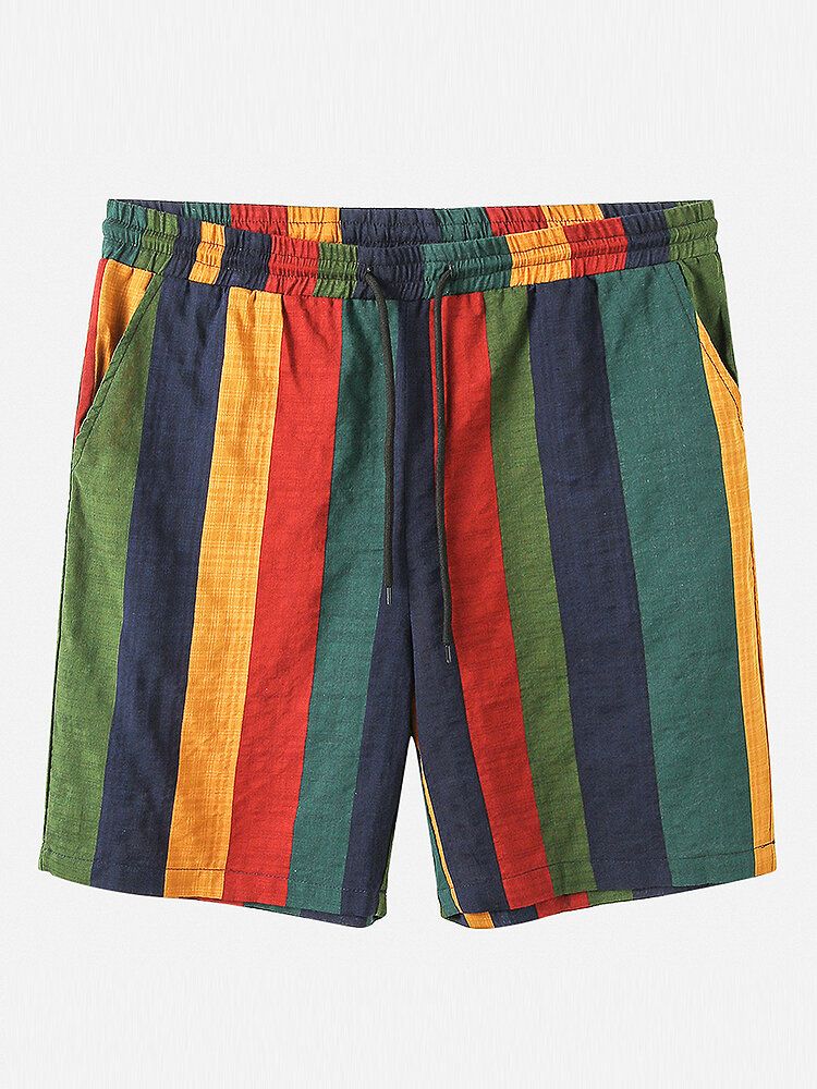 Pantalones Cortos Casuales Con Cordón De Rayas De Colores Transpirables De Algodón Para Hombre