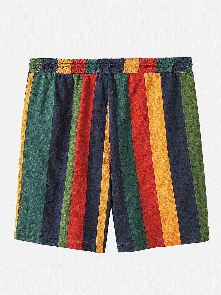 Pantalones Cortos Casuales Con Cordón De Rayas De Colores Transpirables De Algodón Para Hombre