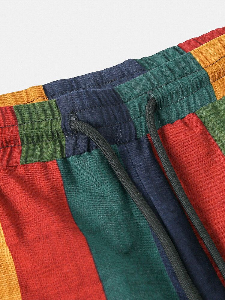 Pantalones Cortos Casuales Con Cordón De Rayas De Colores Transpirables De Algodón Para Hombre