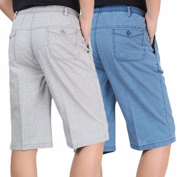 Pantalones Cortos Casuales Hasta La Rodilla De Color Sólido Sueltos De Algodón De Lino De Cintura Elástica Fina De Verano Para Hombre