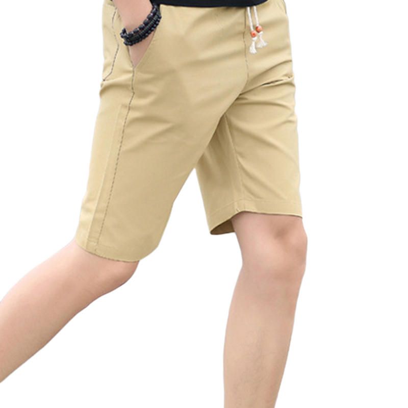 Pantalones Cortos Casuales Hasta La Rodilla Para Hombre Pantalones Cortos Deportivos De Algodón Transpirable De Color Puro De Verano