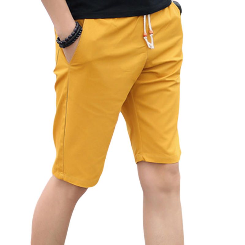 Pantalones Cortos Casuales Hasta La Rodilla Para Hombre Pantalones Cortos Deportivos De Algodón Transpirable De Color Puro De Verano