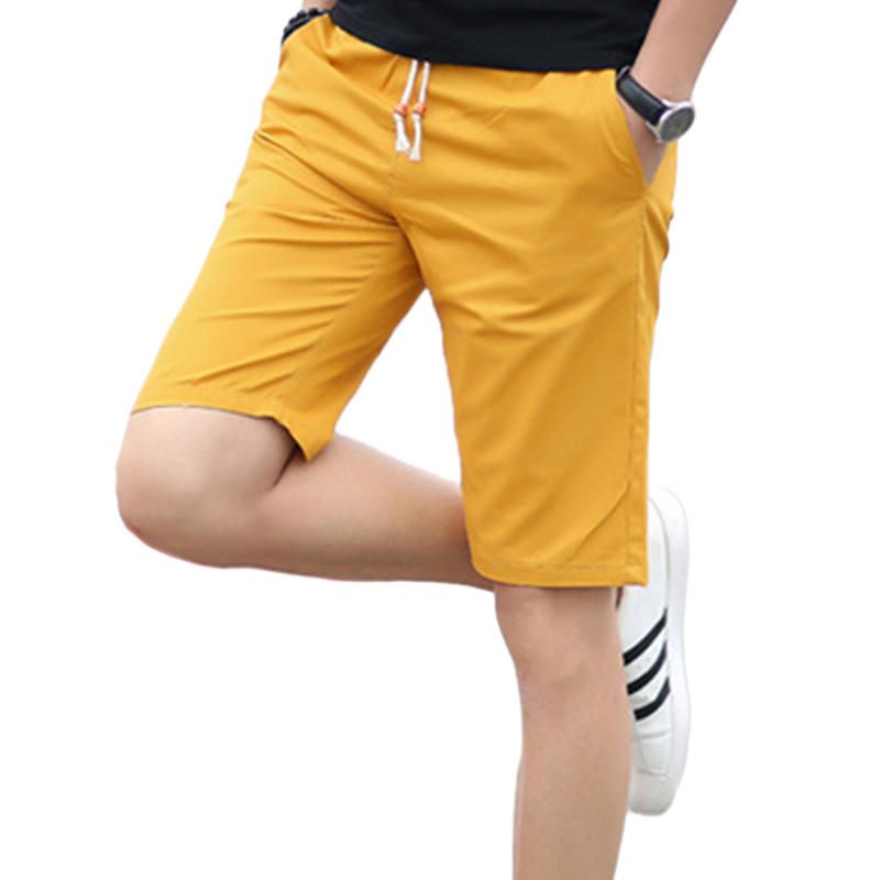 Pantalones Cortos Casuales Hasta La Rodilla Para Hombre Pantalones Cortos Deportivos De Algodón Transpirable De Color Puro De Verano