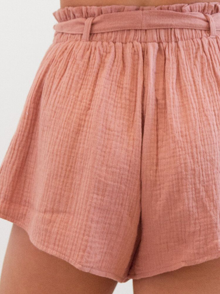 Pantalones Cortos Casuales Salvajes Con Cintura Elástica Y Volantes En Casa De Verano Para Mujer Con Cinturón