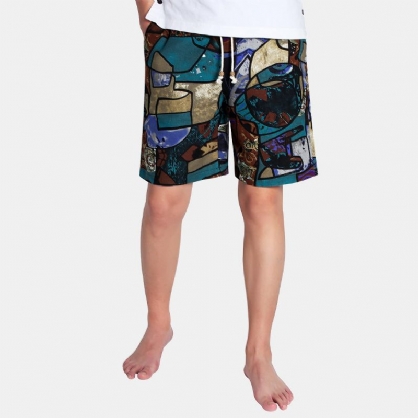 Pantalones Cortos Casuales Sueltos Con Estampado De Verano Para Hombre