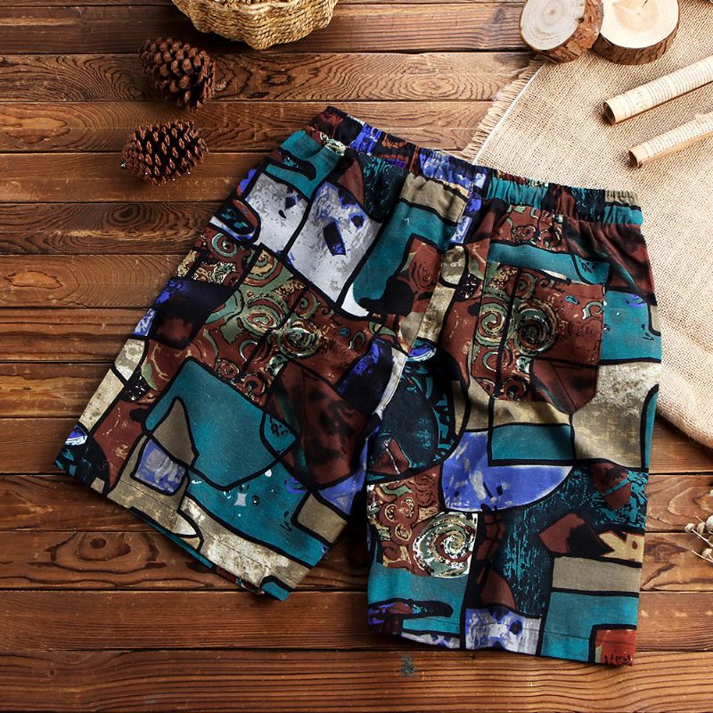 Pantalones Cortos Casuales Sueltos Con Estampado De Verano Para Hombre