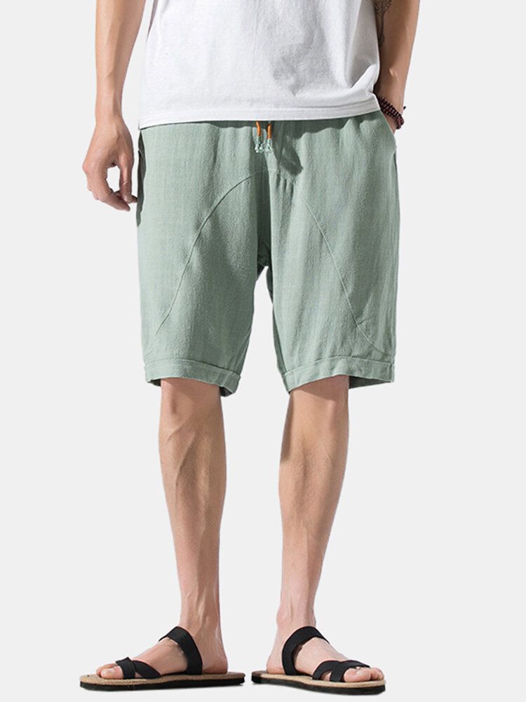 Pantalones Cortos Casuales Transpirables Sueltos Con Cintura Elástica De Lino De Verano Para Hombre