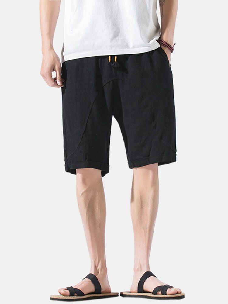 Pantalones Cortos Casuales Transpirables Sueltos Con Cintura Elástica De Lino De Verano Para Hombre