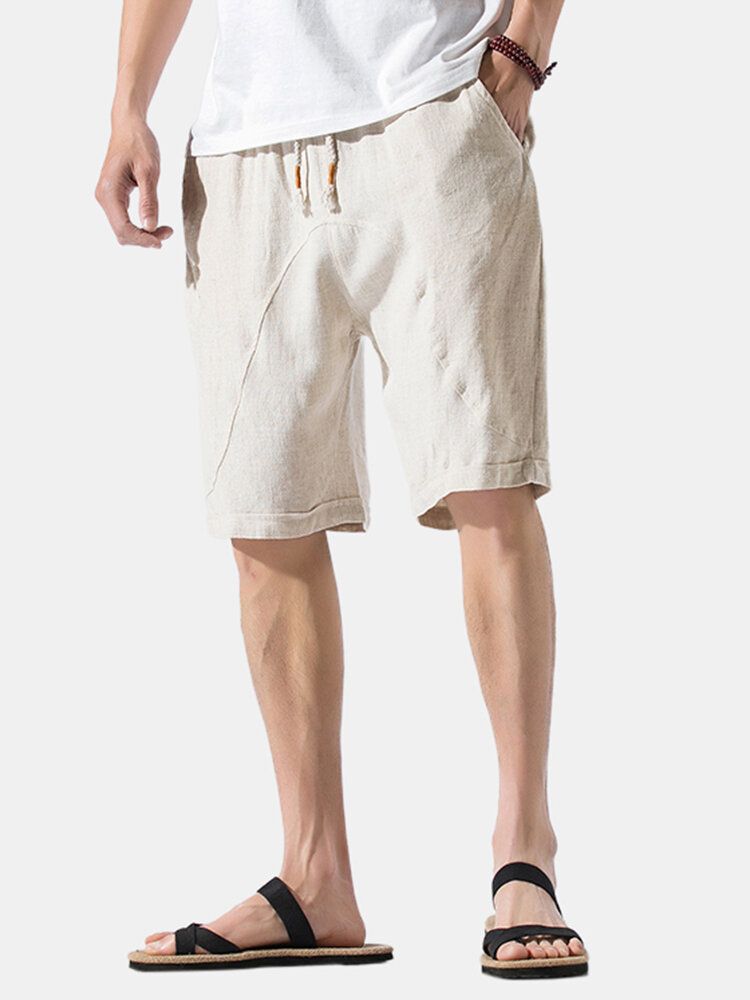 Pantalones Cortos Casuales Transpirables Sueltos Con Cintura Elástica De Lino De Verano Para Hombre