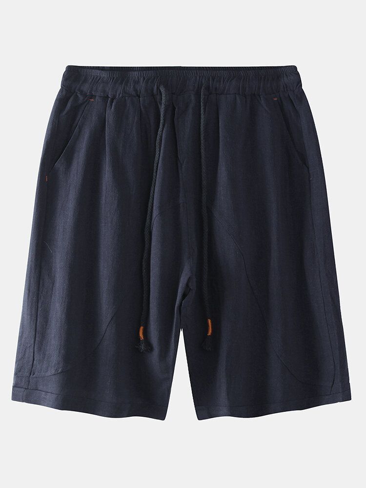 Pantalones Cortos Casuales Transpirables Sueltos Con Cintura Elástica De Lino De Verano Para Hombre