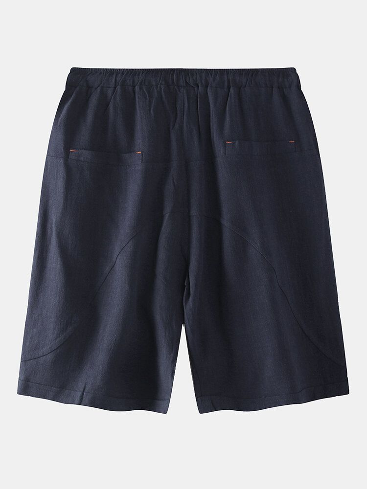 Pantalones Cortos Casuales Transpirables Sueltos Con Cintura Elástica De Lino De Verano Para Hombre