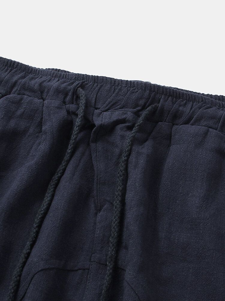 Pantalones Cortos Casuales Transpirables Sueltos Con Cintura Elástica De Lino De Verano Para Hombre