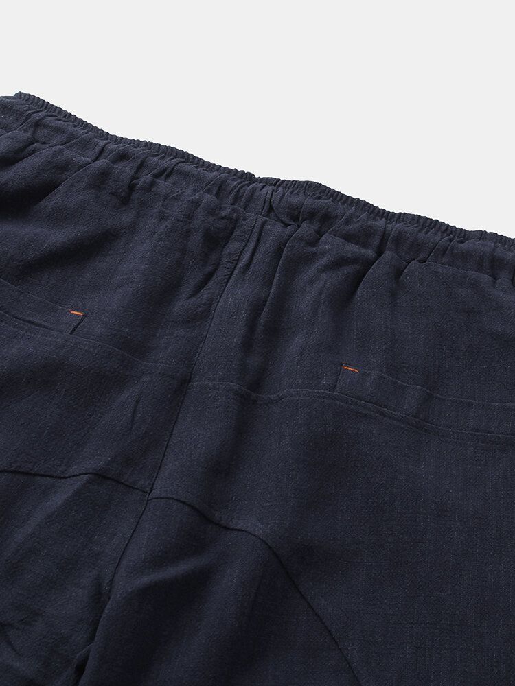 Pantalones Cortos Casuales Transpirables Sueltos Con Cintura Elástica De Lino De Verano Para Hombre