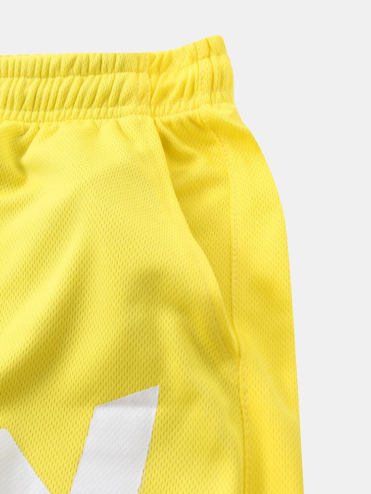 Pantalones Cortos Casuales De Vacaciones Con Cordón De Bolsillo De Color Sólido Con Estampado De Letras Para Hombres