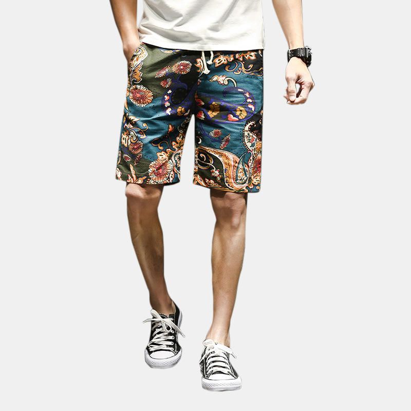 Pantalones Cortos Casuales De Verano Con Estampado De Patrón De Estilo Étnico Para Hombre