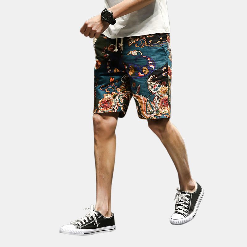 Pantalones Cortos Casuales De Verano Con Estampado De Patrón De Estilo Étnico Para Hombre