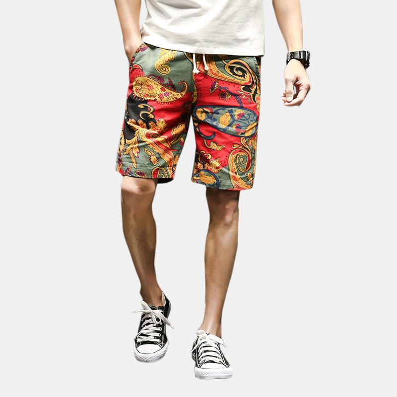 Pantalones Cortos Casuales De Verano Con Estampado De Patrón De Estilo Étnico Para Hombre