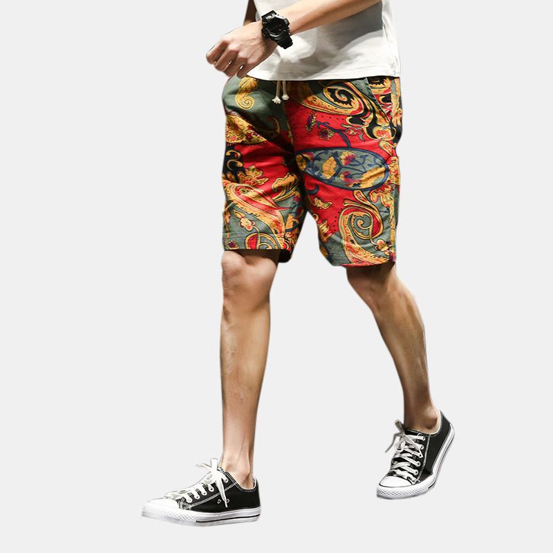 Pantalones Cortos Casuales De Verano Con Estampado De Patrón De Estilo Étnico Para Hombre